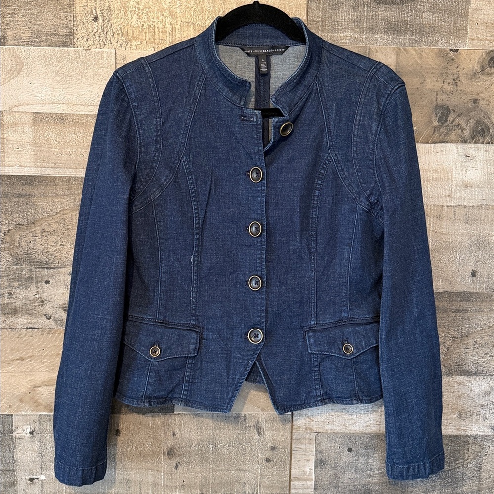 White House Black Market Denim Jacket with mandarin collar Size 4 - Picture 14 of 16